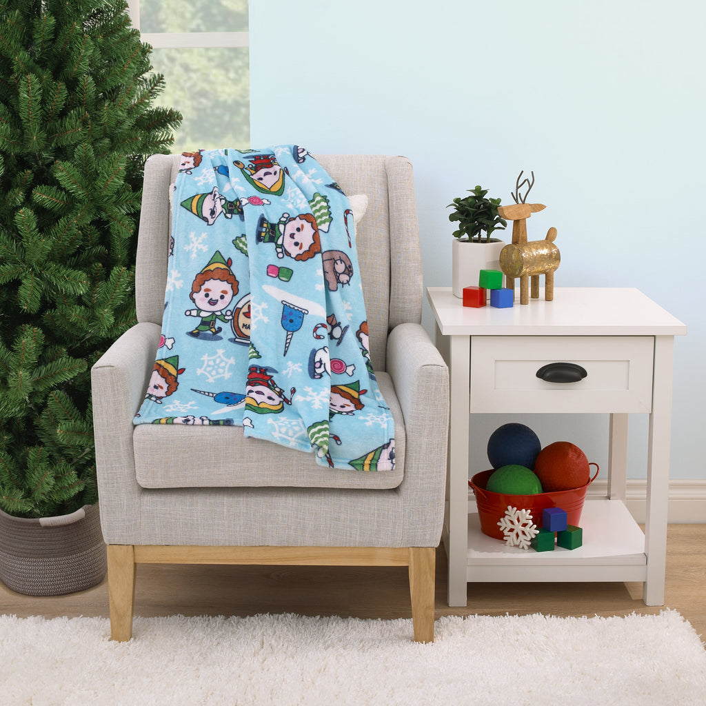 Elf Light Blue, Green, and White Super Soft Holiday Baby Blanket