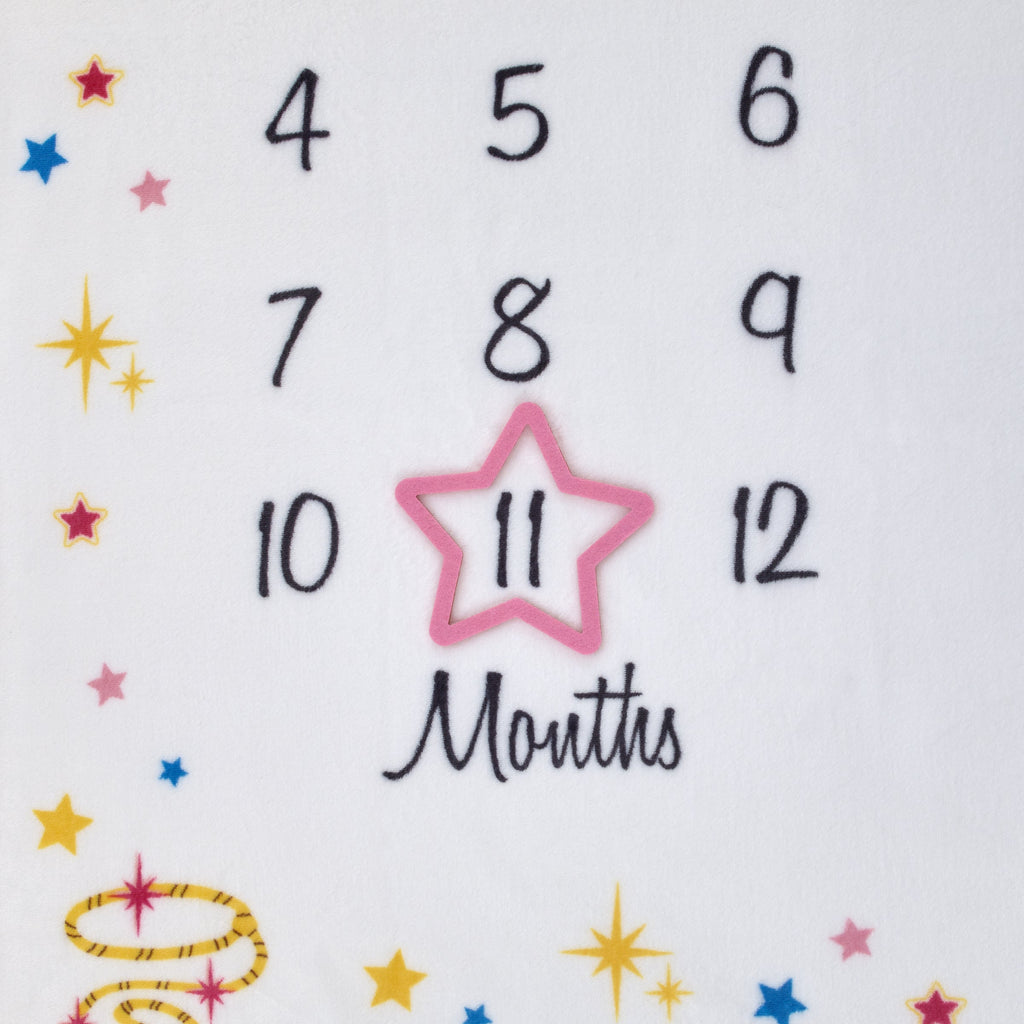 Wonder Woman White and Gold Star-Tiara, Lasso of Truth, and the Invisible Jet Milestone Baby Blanket