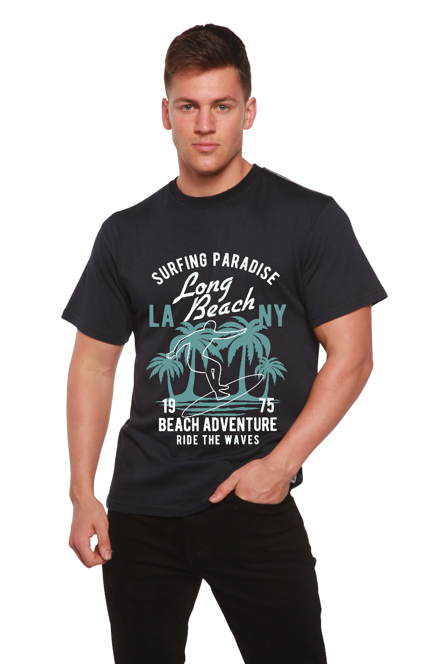 Long Beach Men's Bamboo Viscose/Organic Cotton Short Sleeve Graphic T-Shirt