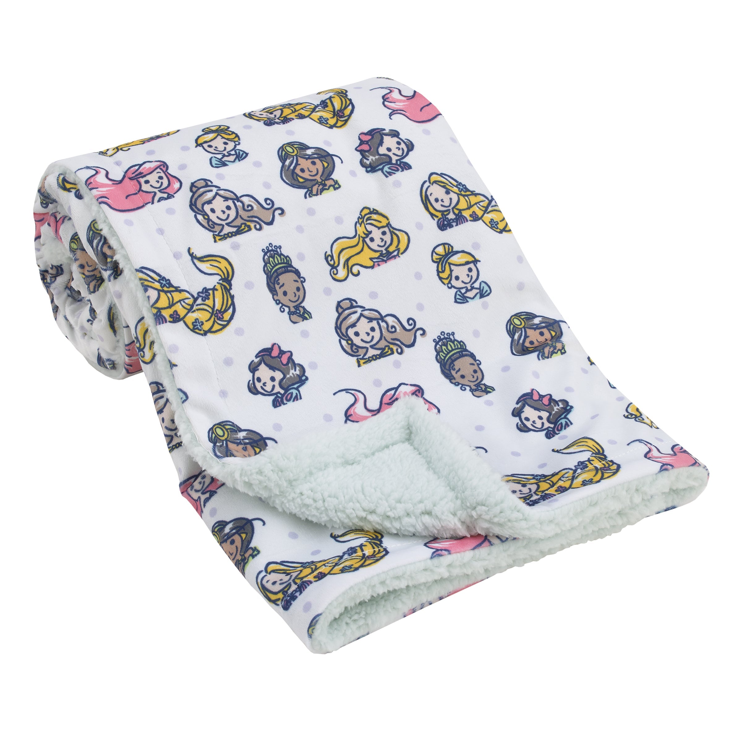 Princess White, Pink, Yellow, and Lavender Dot Super Soft Baby Blanket with Sherpa Back