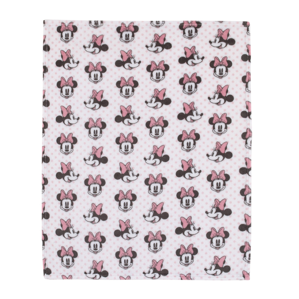 Disney Minnie Mouse - Pink, White and Black Super Soft Plush Baby Blanket