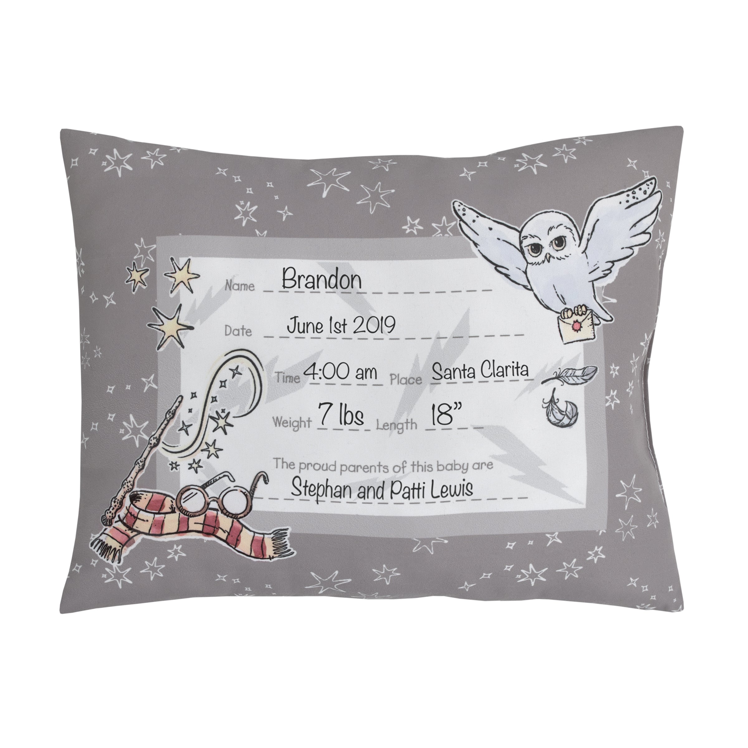 Warner Bros  Harry Potter Magical Moments Grey and White Keepsake Pillow