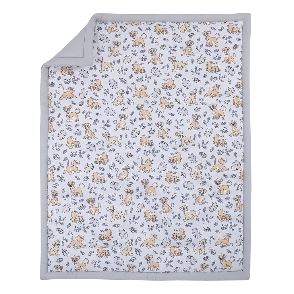 Lion King Daddy's Little Cub Grey, White and Tan Simba and Nala 6 Piece Nursery Crib Bedding Set - Comforter, Two Fitted Crib Sheets, Crib Skirt, Blanket and Changing Pad Cover
