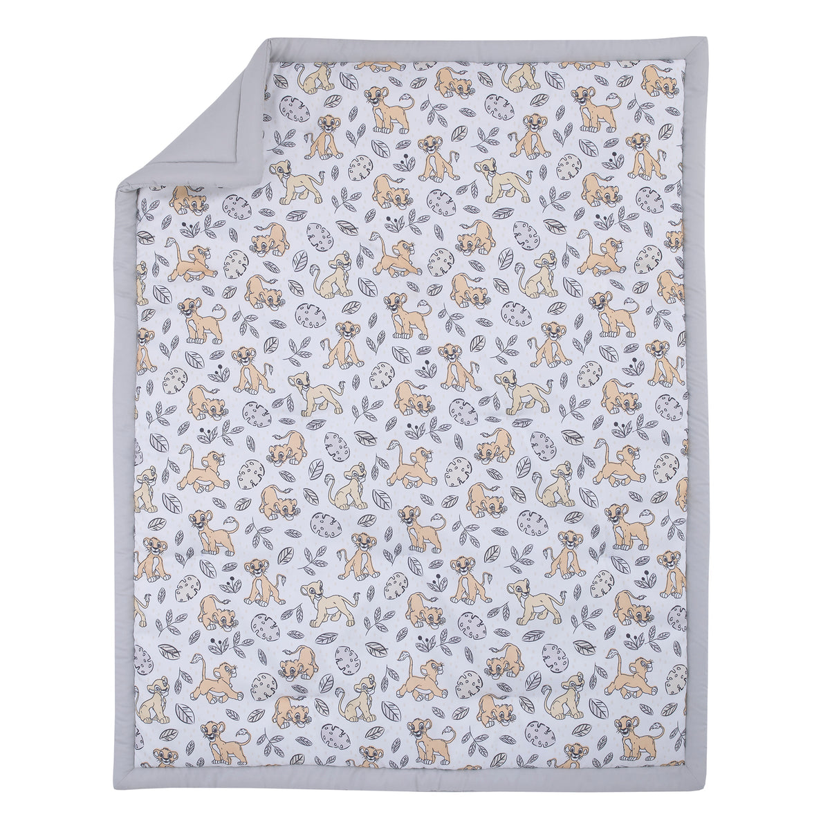 Lion King Daddy's Little Cub Grey, White and Tan Simba and Nala 6 Piece Nursery Crib Bedding Set - Comforter, Two Fitted Crib Sheets, Crib Skirt, Blanket and Changing Pad Cover