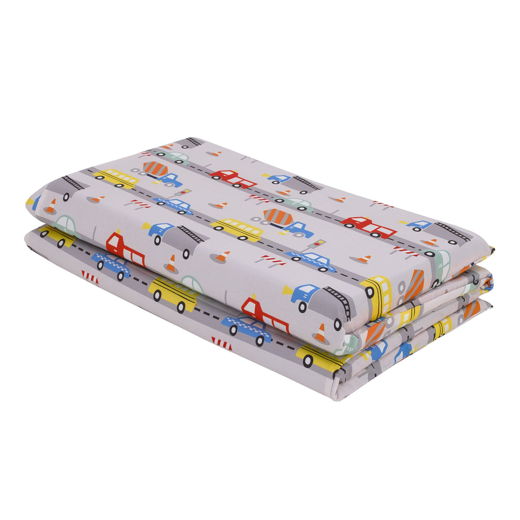 Construction, Bus, Truck, and Car Red, Yellow, and Blue Preschool Nap Pad Sheet