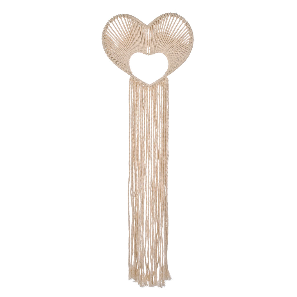 Natural Ivory MacramÃ© Heart Shaped Wall DÃ©cor with Fringe, 18" Long