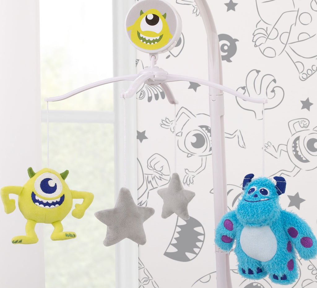 Disney Monsters, Inc. Cutest Little Monster Turquoise, Green, and Gray Sully, Mike and Stars Plush Musical Mobile