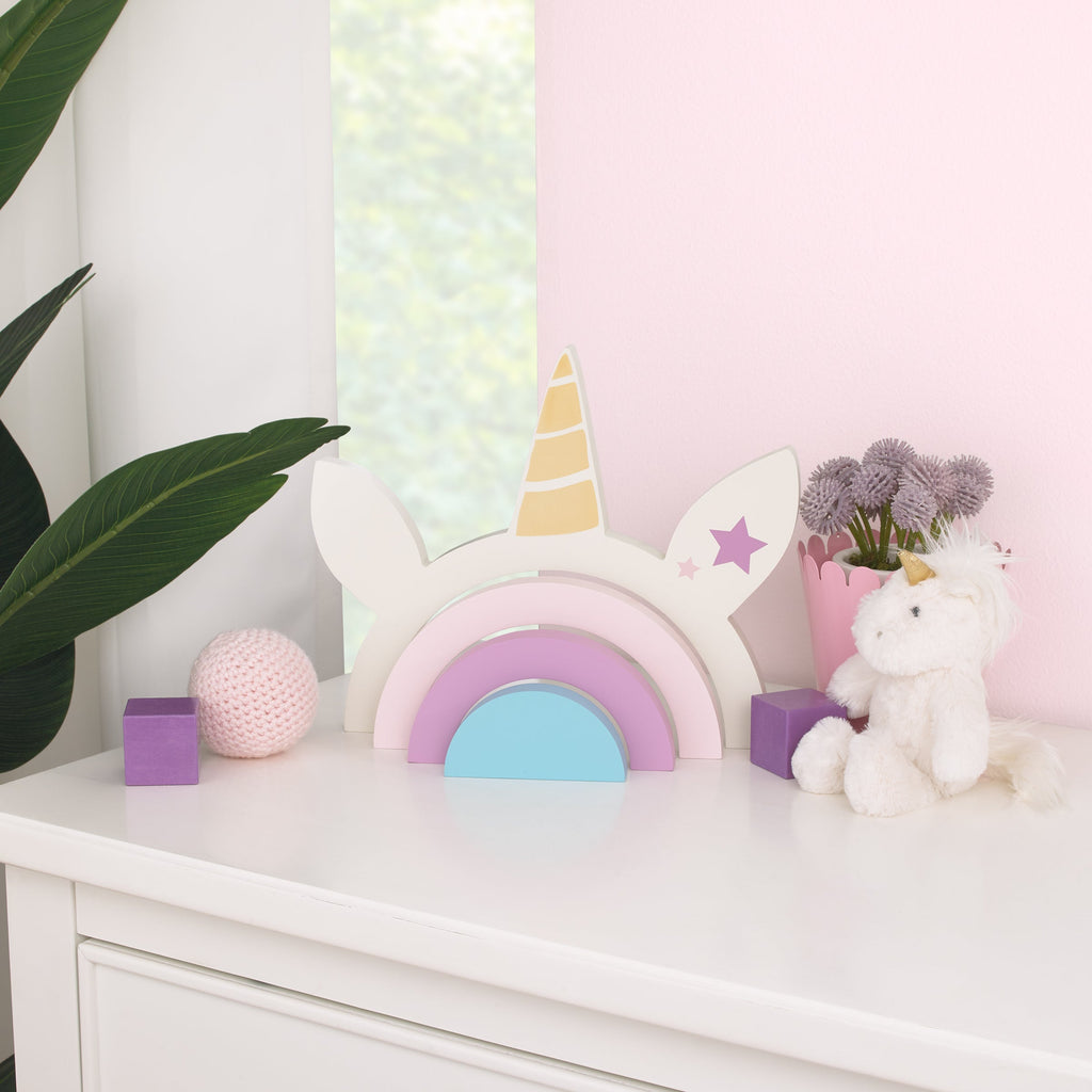 Unicorn White, Pink, Lavender, and Blue Wood Stacking Shelfie DÃ©cor