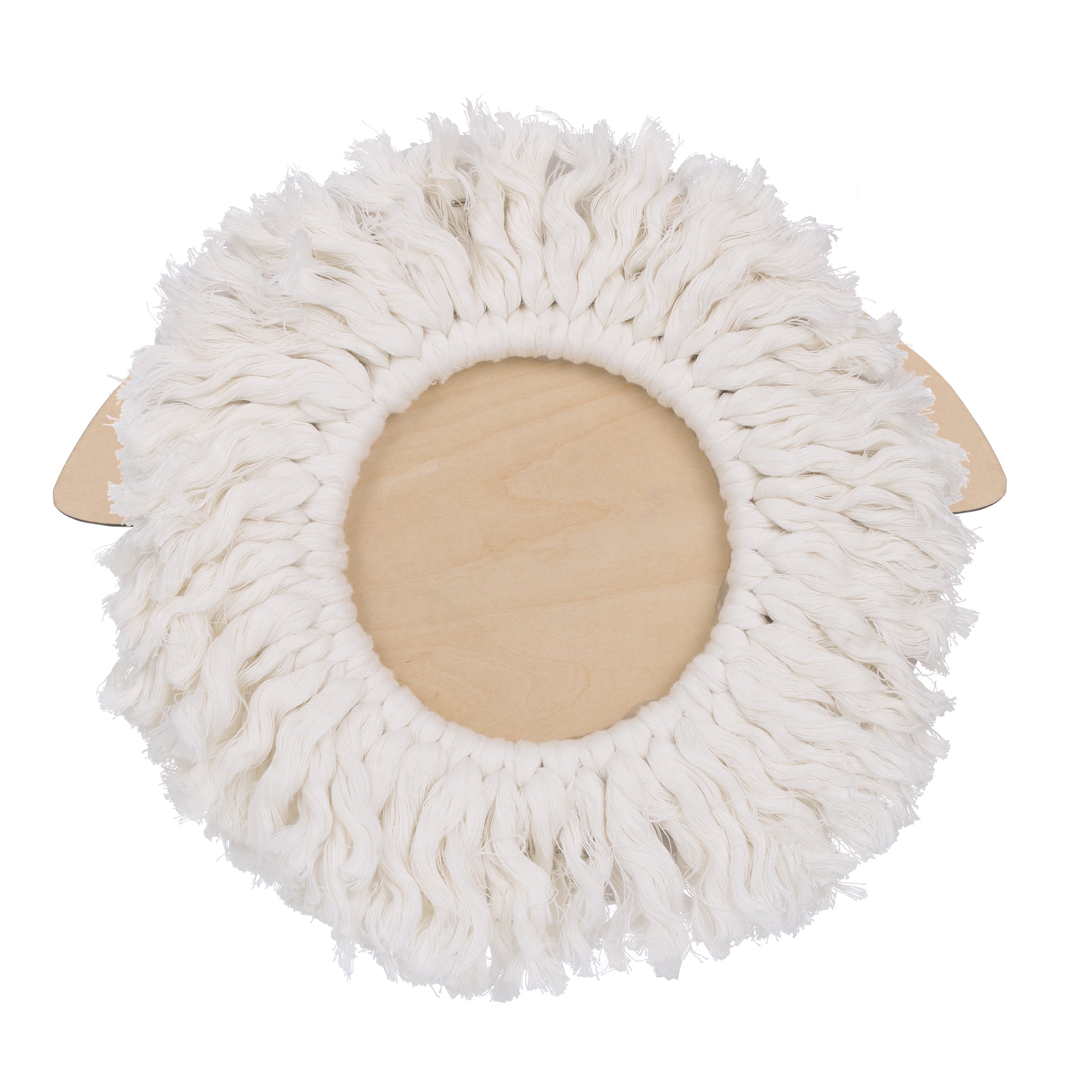 Natural Wood Sheep Wall Decor with Ivory Yarn Wool