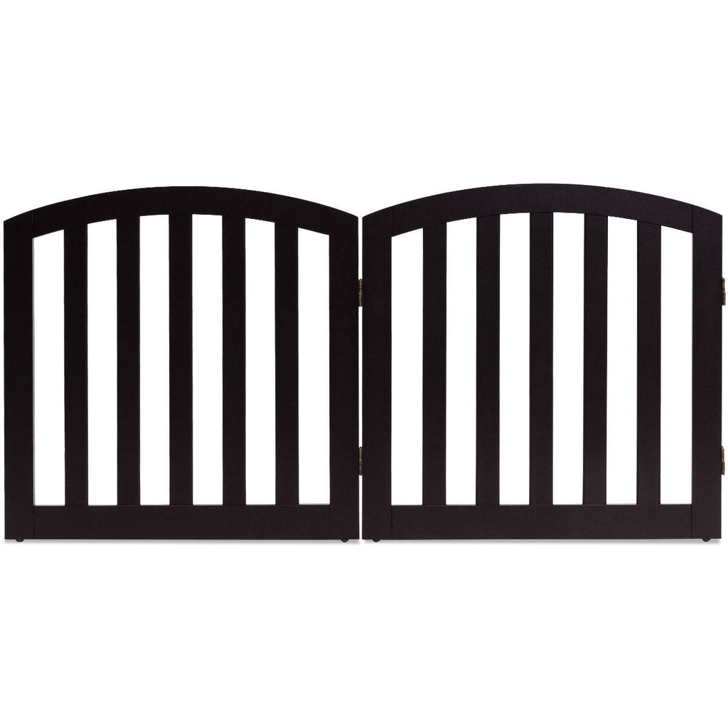 24 Inch 2 Panel Configurable Folding Free Standing Wooden Pet Safety Fence with Arched Top-Brown