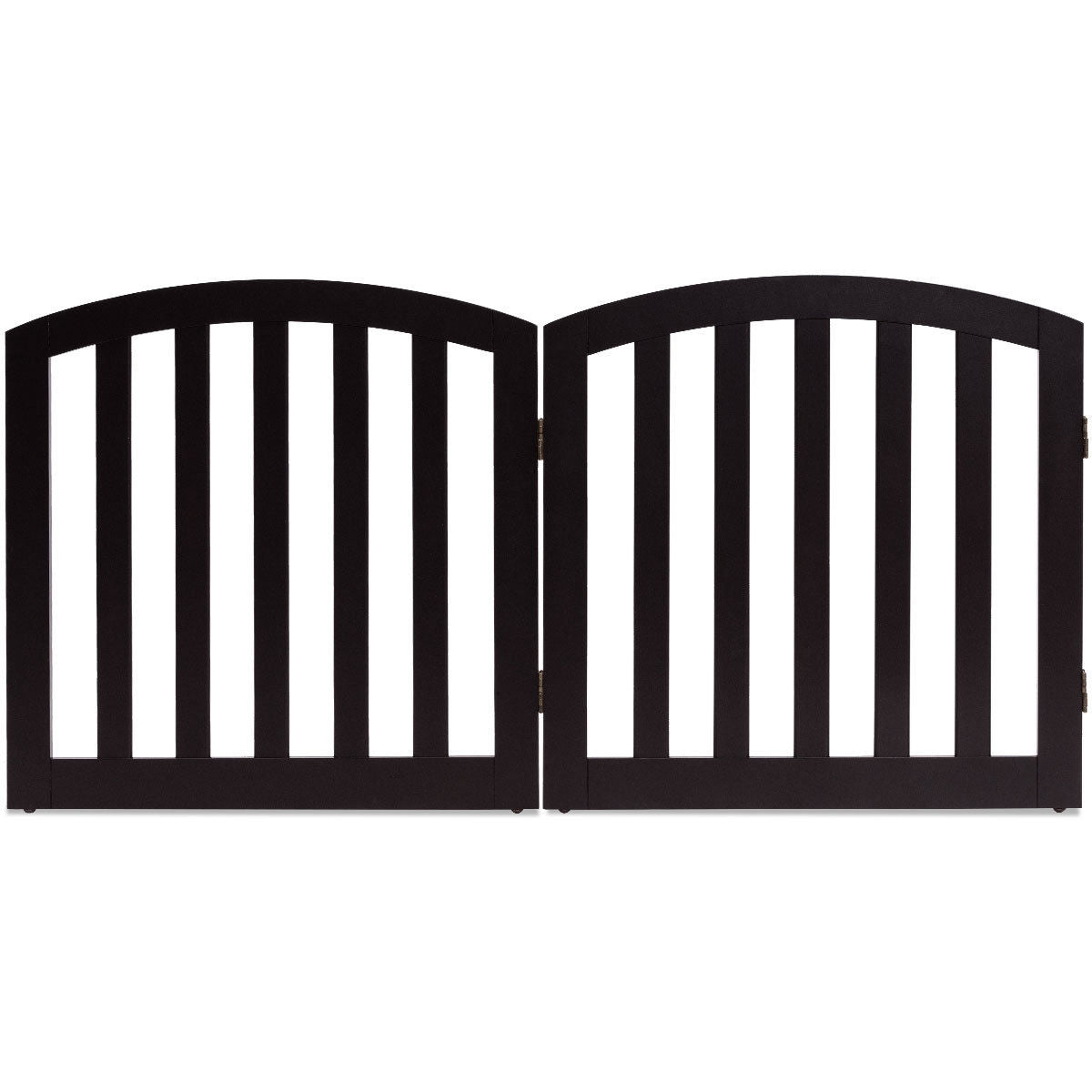 24 Inch 2 Panel Configurable Folding Free Standing Wooden Pet Safety Fence with Arched Top-Brown
