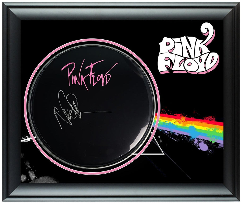 Pink Floyd Nick Mason Signed Custom Framed Drum Head Drumhead Display