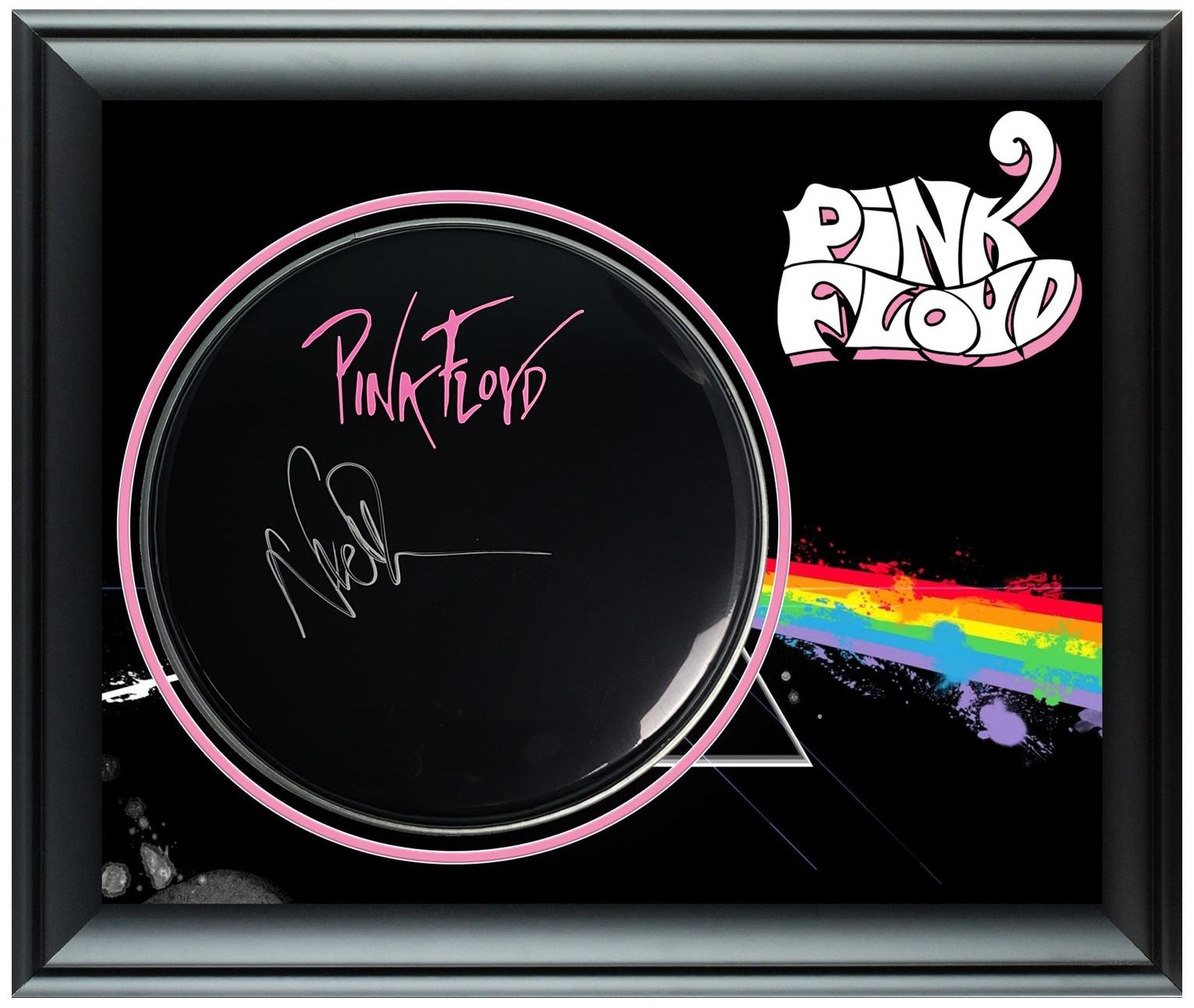 Pink Floyd Nick Mason Signed Custom Framed Drum Head Drumhead Display