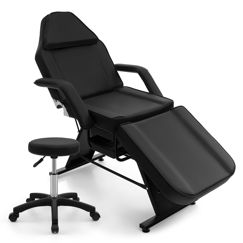 72 Inch Massage Bed with Hydraulic Stool Removable Headrest and Storage Boxes