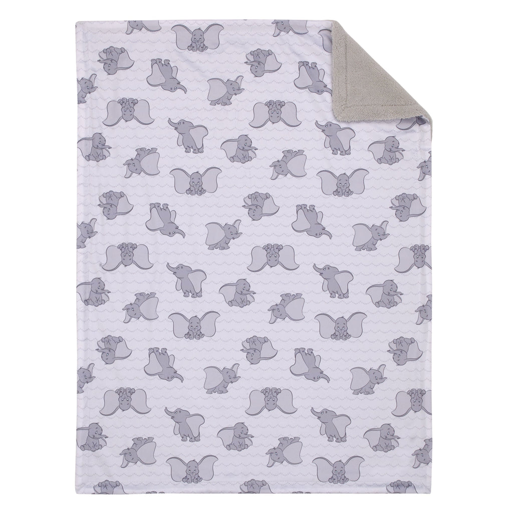 Dumbo Gray and White Super Soft Sherpa Baby Blanket and Security Blanket 2-Piece Gift Set