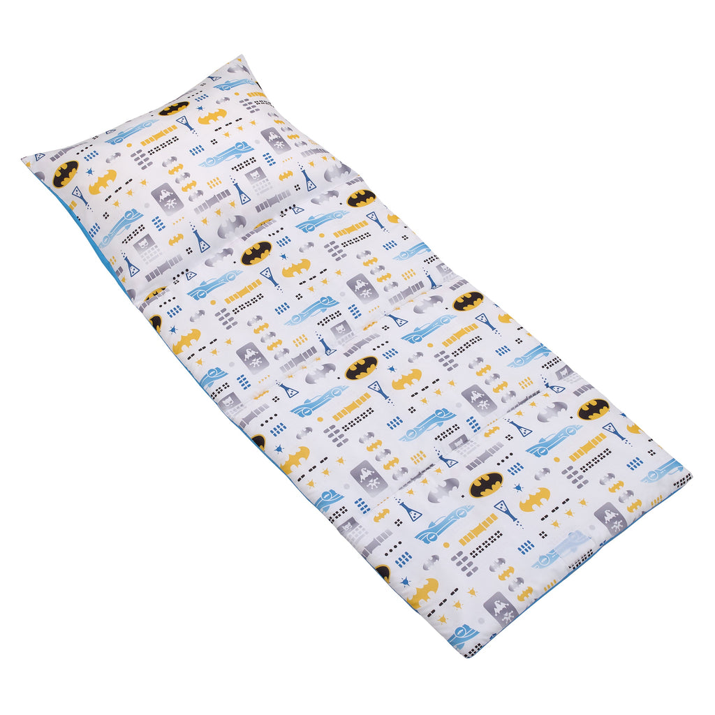 Batman The Caped Crusader Blue, Yellow and White Bat-Signal and Batmobile Deluxe Easy Fold Toddler Nap Mat