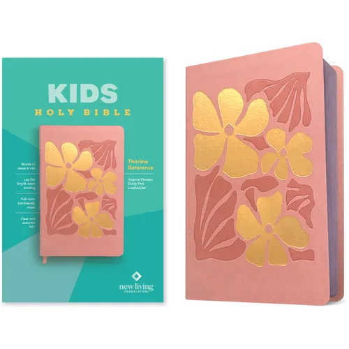 NLT Kids Bible, Thinline Reference Edition (Leatherlike, Tropical Flowers Dusty Pink, Red Letter) - Imitation Leather