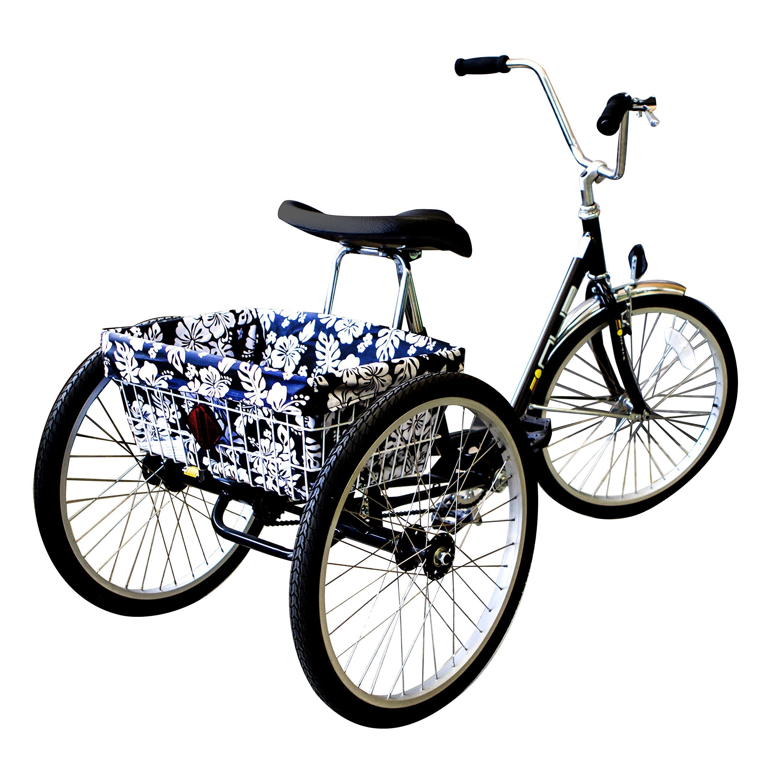 CRUISER CANDY Trike Basket Liner (Extra Large) Black Hibiscus