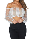 See Thru Lace Off the Shoulder Cropped Top - White