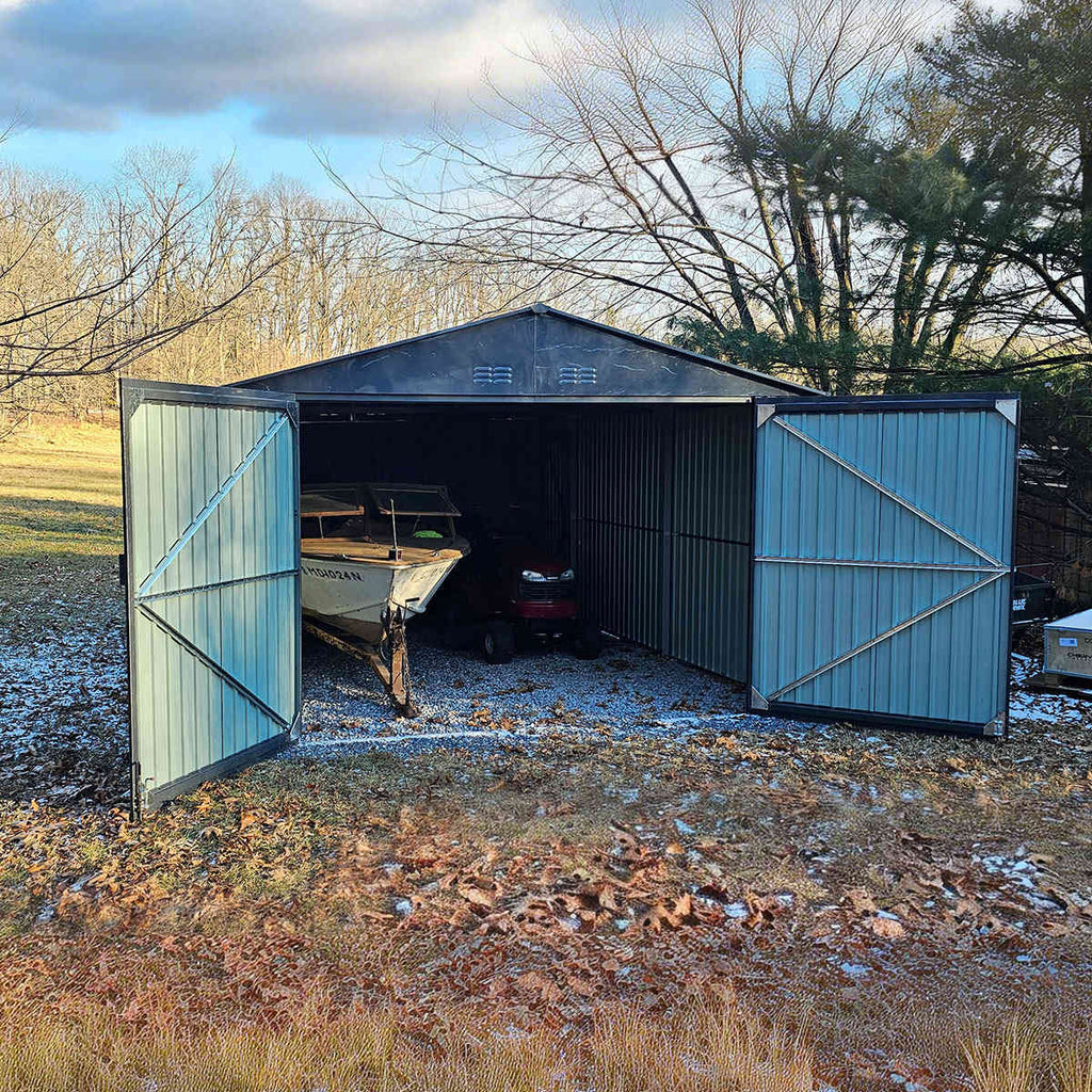 13'x20' Plus Upgraded Metal Shed w/ Double Front Doors & Side Entry Door