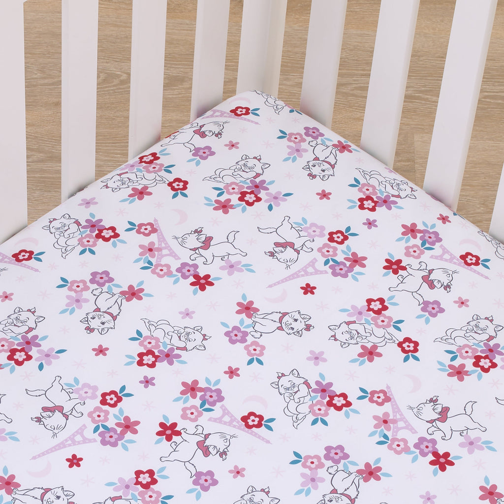 Aristocats Pink, White, and Teal, Marie Super Soft Nursery Fitted Mini Crib Sheet