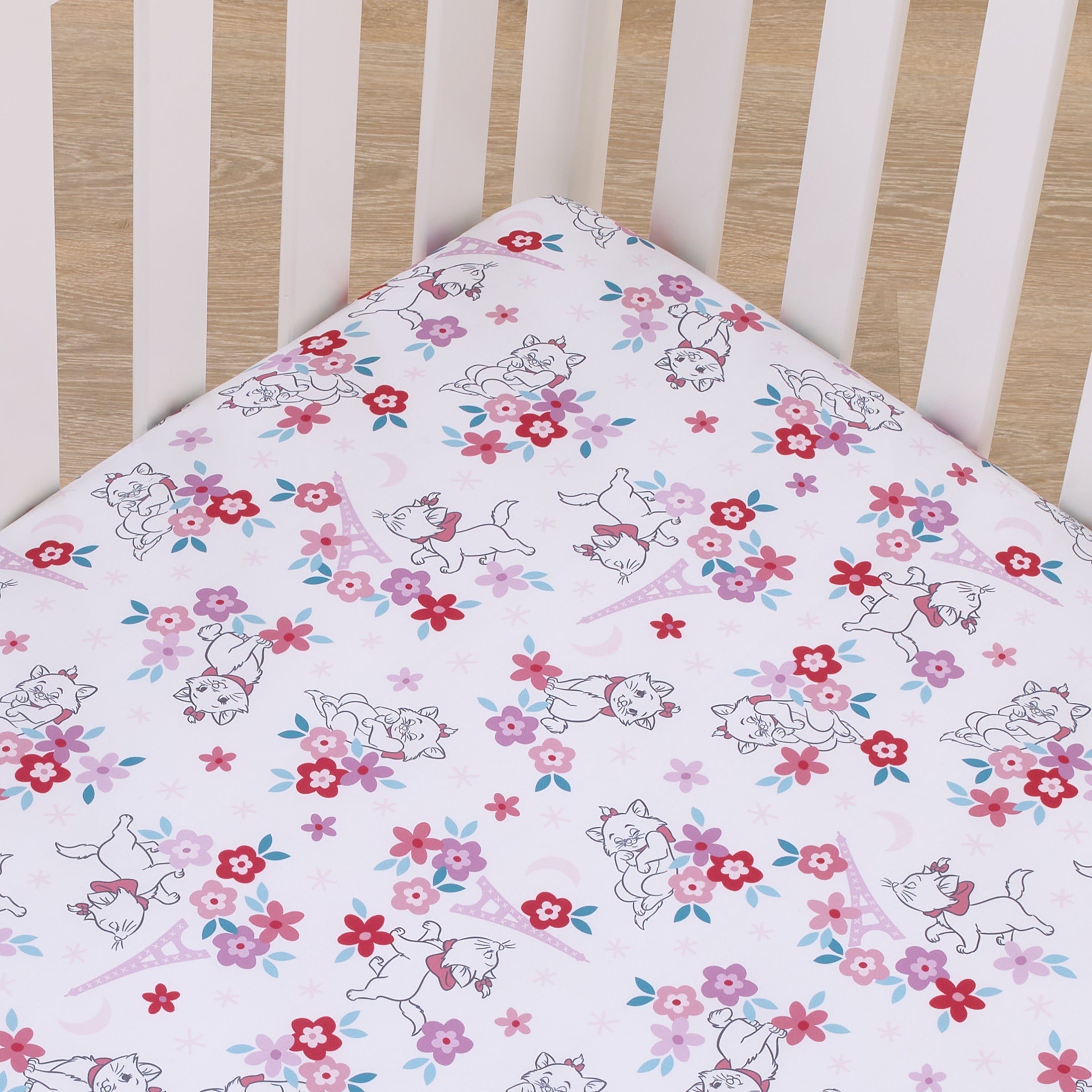 Aristocats Pink, White, and Teal, Marie Super Soft Nursery Fitted Mini Crib Sheet