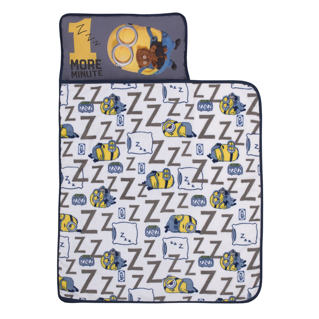 Lazy Minions Club Gray, Blue, Yellow and White, One More Minute Toddler Nap Mat