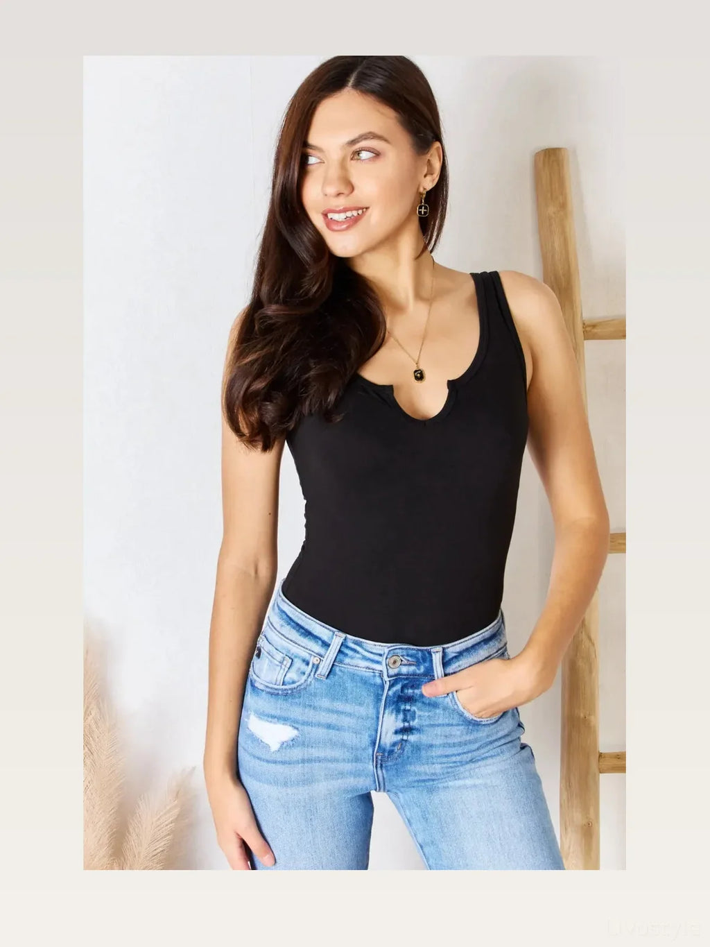 Microfiber Notched Neck Sleeveless Bodysuit