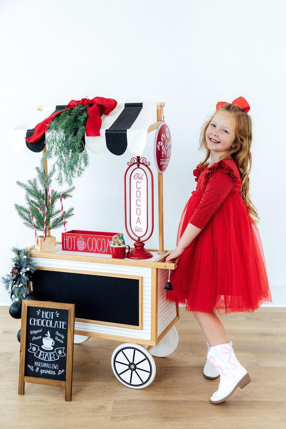 Red Shimmer 3/4 Sleeve Tutu Dress