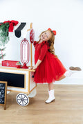 Red Shimmer 3/4 Sleeve Tutu Dress