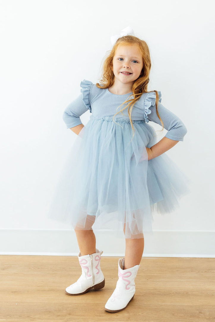 Bluebird Shimmer 3/4 Sleeve Tutu Dress