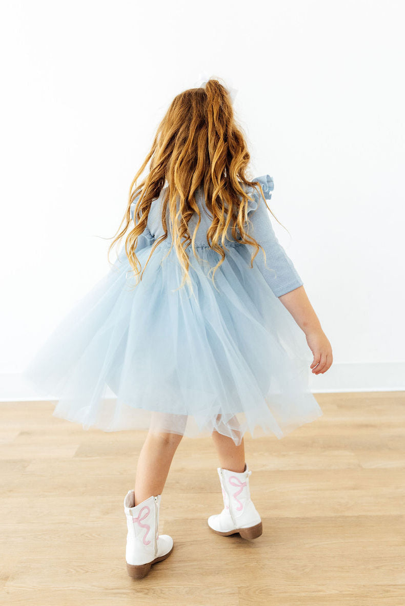 Bluebird Shimmer 3/4 Sleeve Tutu Dress