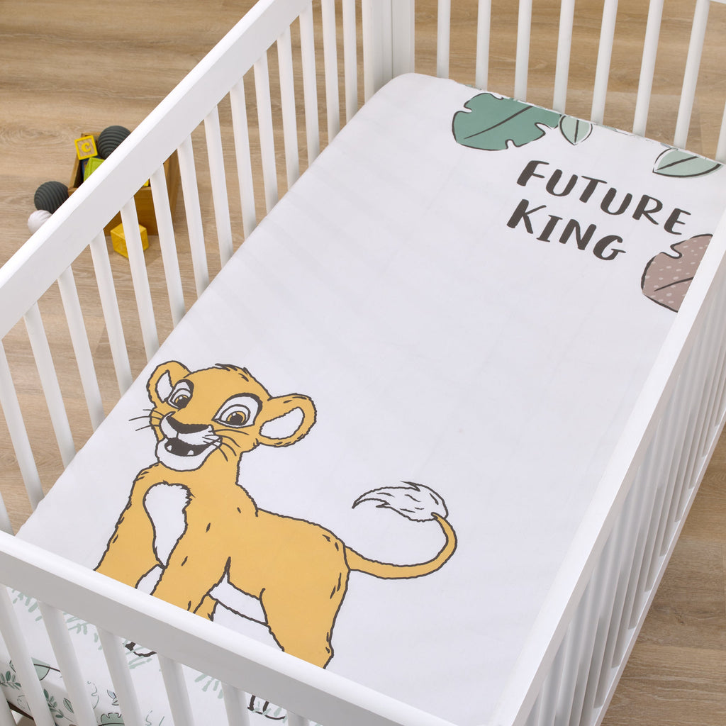 Lion King Teal, Sage, White and Gold Simba Future King Cotton Photo Op Fitted Crib Sheet