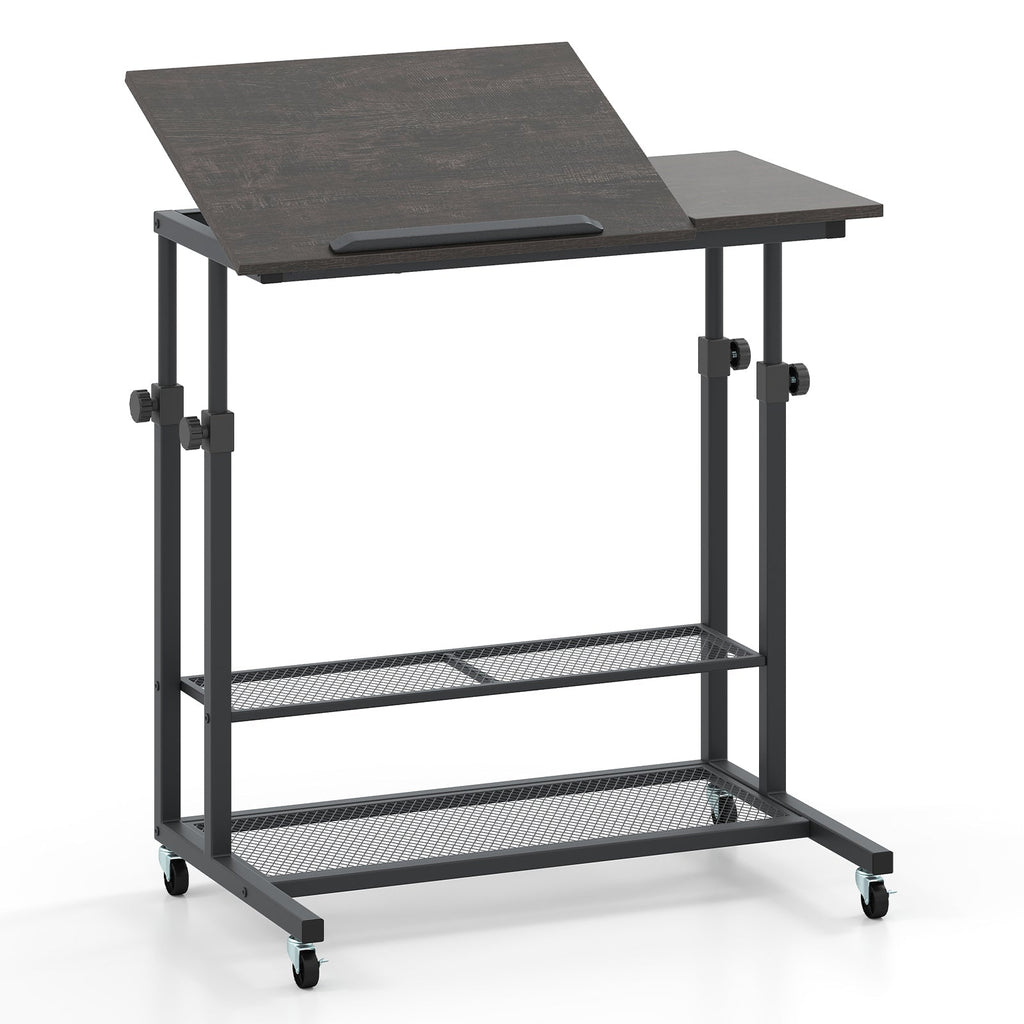 Mobile Stand up Desk Height Adjustable Standing Table with Tilting Tabletop