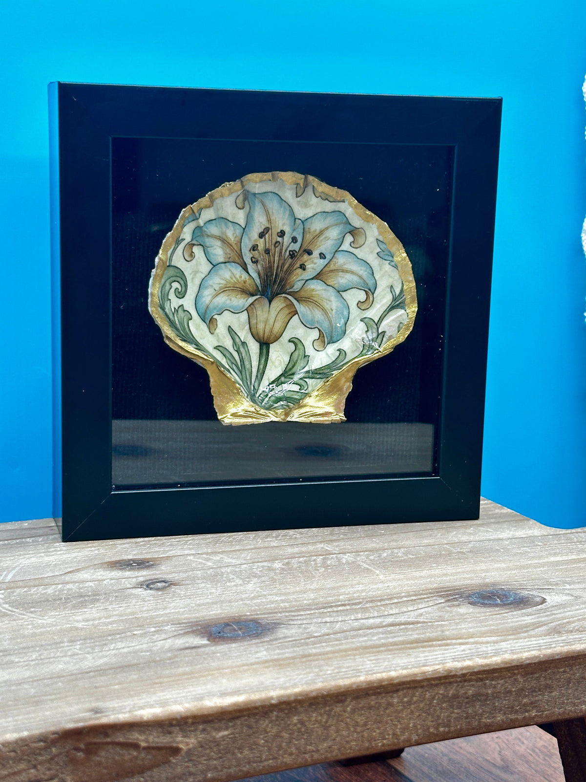 Decoupaged Scallop Shell Black Shadow Box Wall Art
