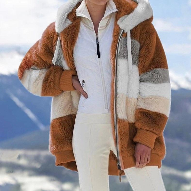 Modern Women Casual Jacket Coats Hip Hop New Autumn Winter Loose  Multicolor Hooded Jacket For Women Winter Fleece Jacket Hooded Solid Color Coats With Pockets Comfortable Jacket