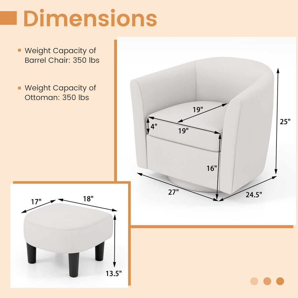 Modern Club Swivel Accent Chair with Ottoman Footrest Curved Backrest