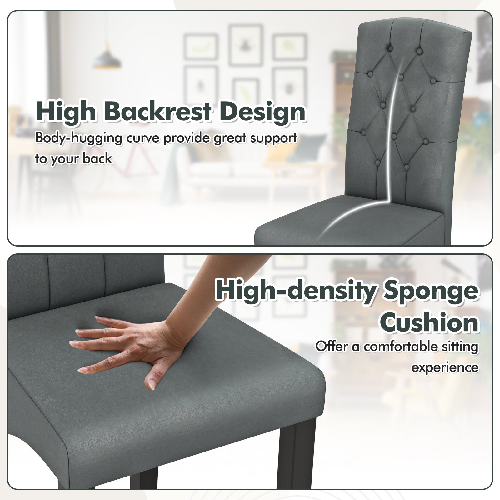 Modern Dining Chair with High Backrest High-density Sponge Cushion