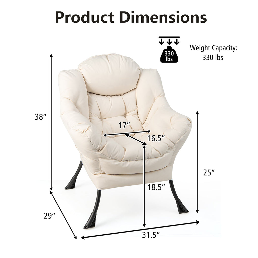 Modern Polyester Fabric Lazy Chair with Steel Frame and Side Pocket