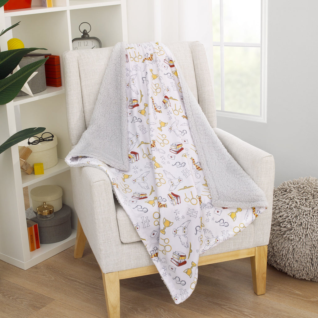 Harry Potter White, Gold, and Red Sherpa Baby Blanket