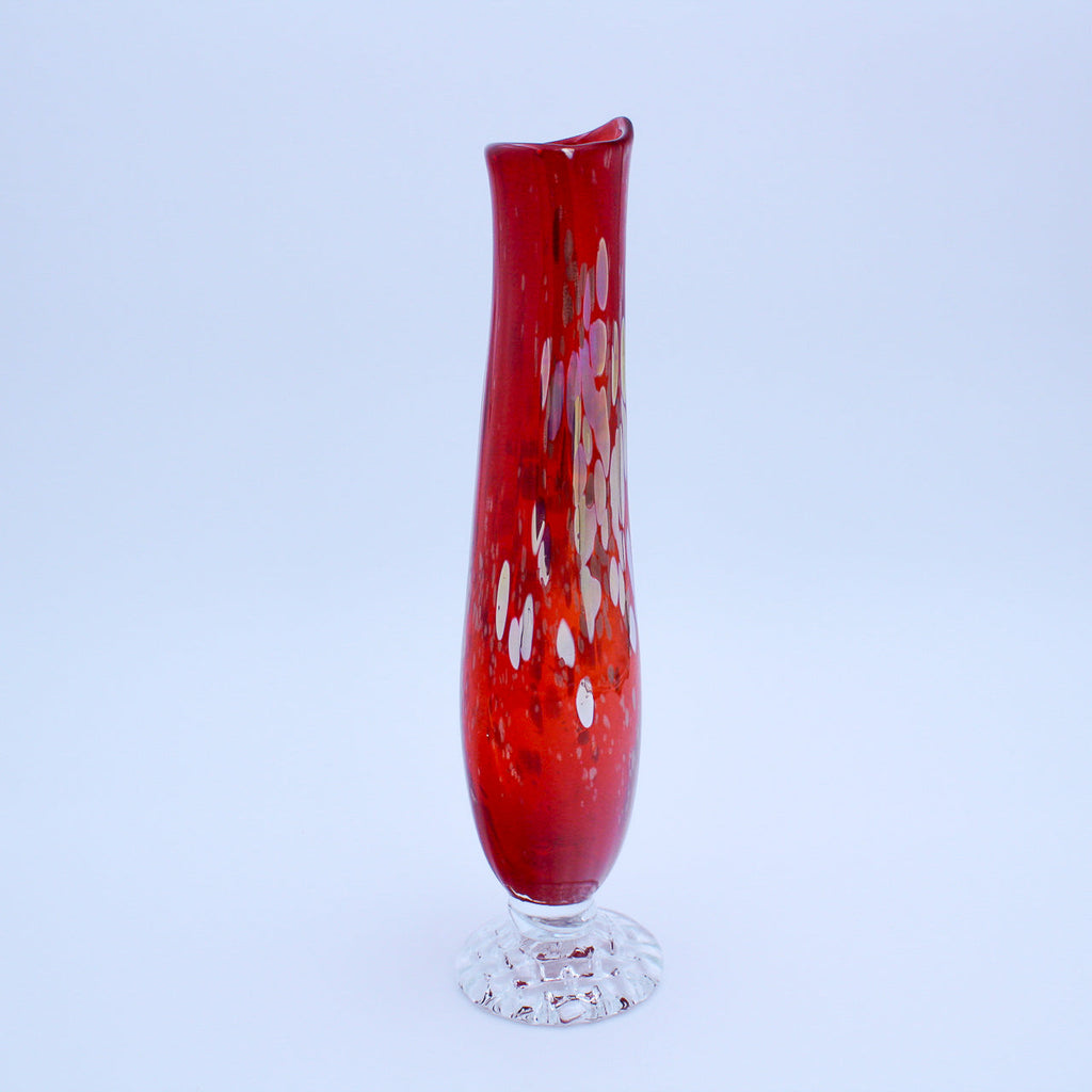 Red Swung Glass Vase - Handblown 12" Tall