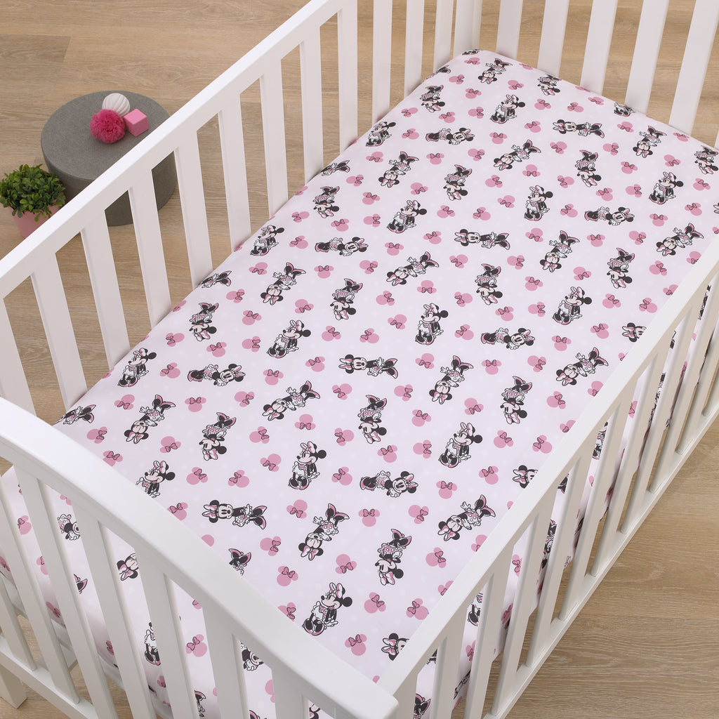 Minnie Mouse Pink, Black, and White Super Soft Nursery Fitted Crib Sheet