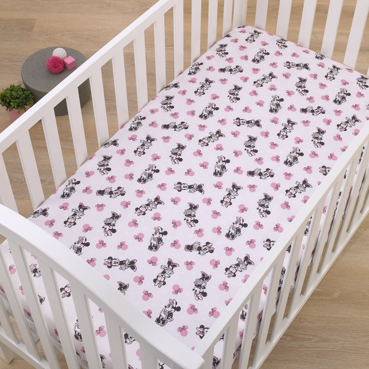 Minnie Mouse Pink, Black, and White Super Soft Nursery Fitted Crib Sheet