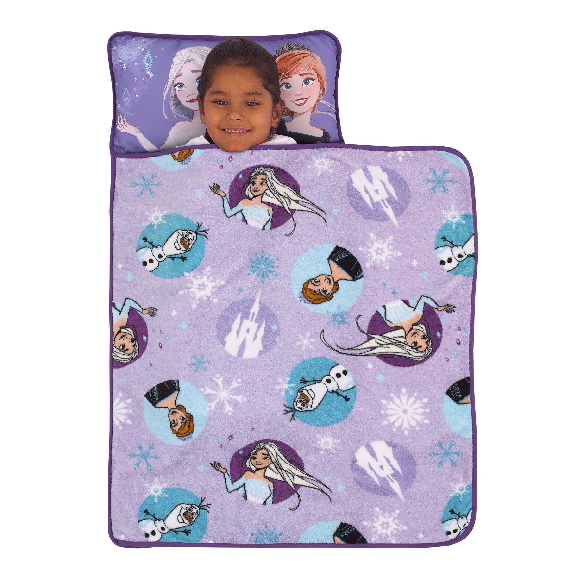 Disney Frozen Winter Cheer Lavender, Aqua, Green and White, Anna, Elsa and Olaf Toddler Nap Mat