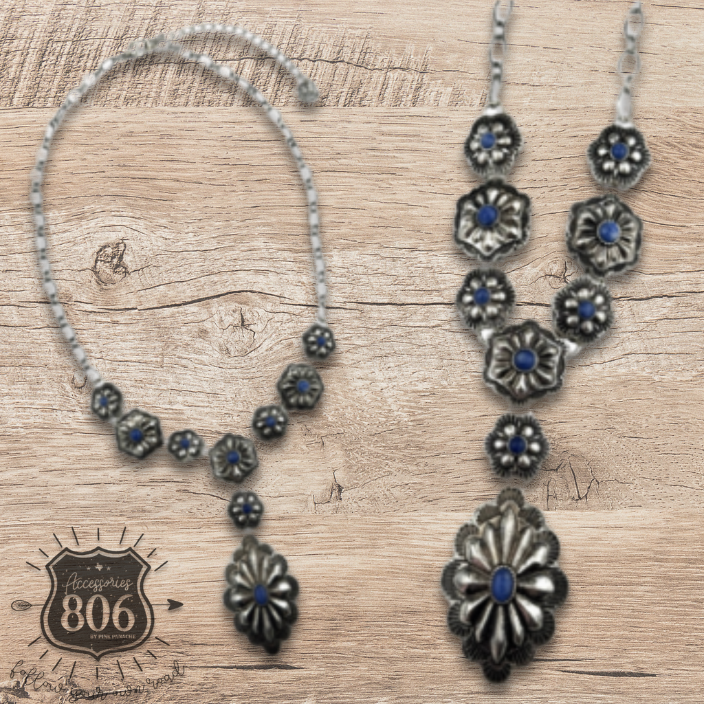 Western Y shape denim concho necklace