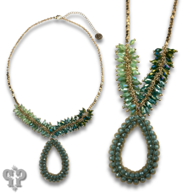Ombre cluster bead necklace and teardrop pendant