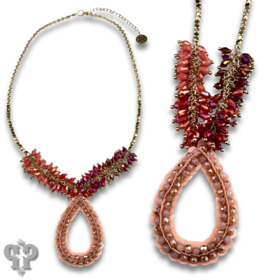 Ombre cluster bead necklace and teardrop pendant