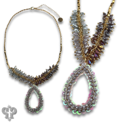 Ombre cluster bead necklace and teardrop pendant