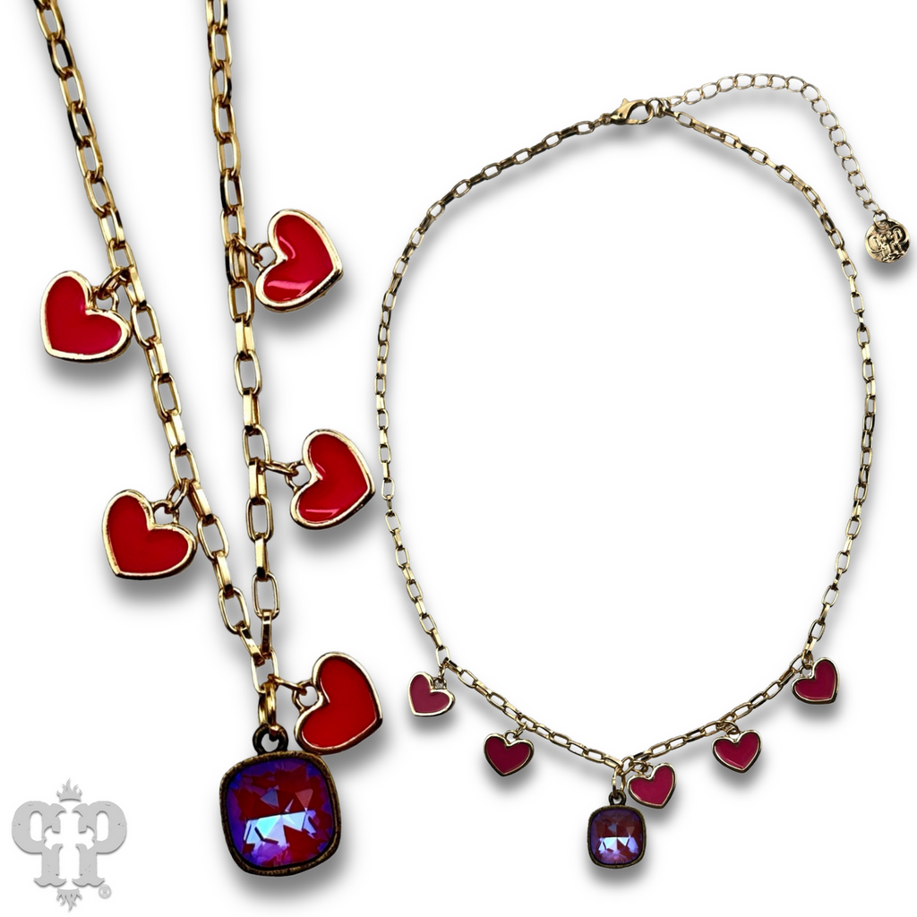 Enamel hearts necklace with crystals from Swarovski®