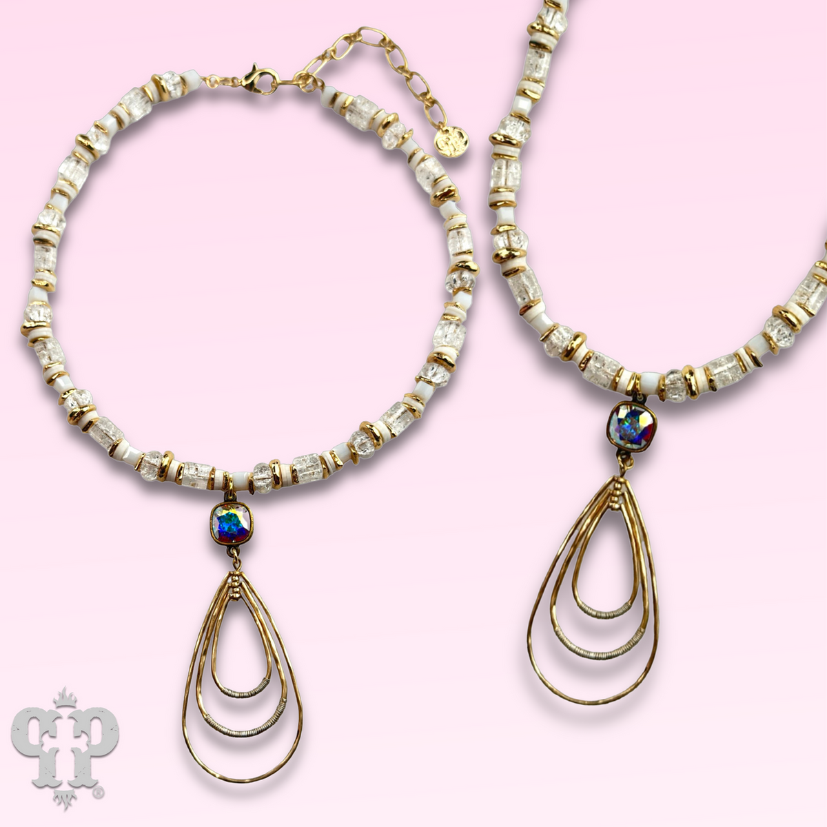 Triple teardrop pendant necklace with crystal from Swarovski®